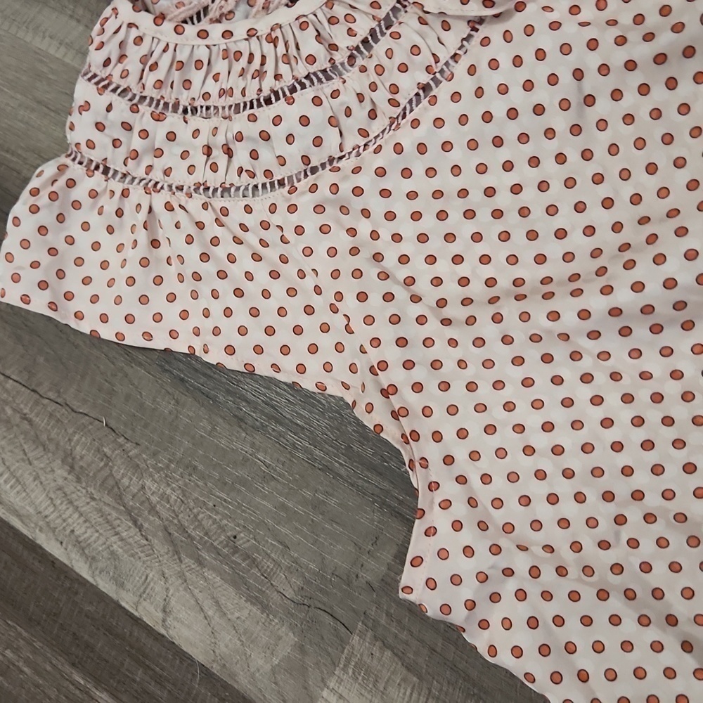 Ann Taylor Pink Dotted Cutout Tie Neck Shell, Blush, Size Medium - Picture 4 of 5